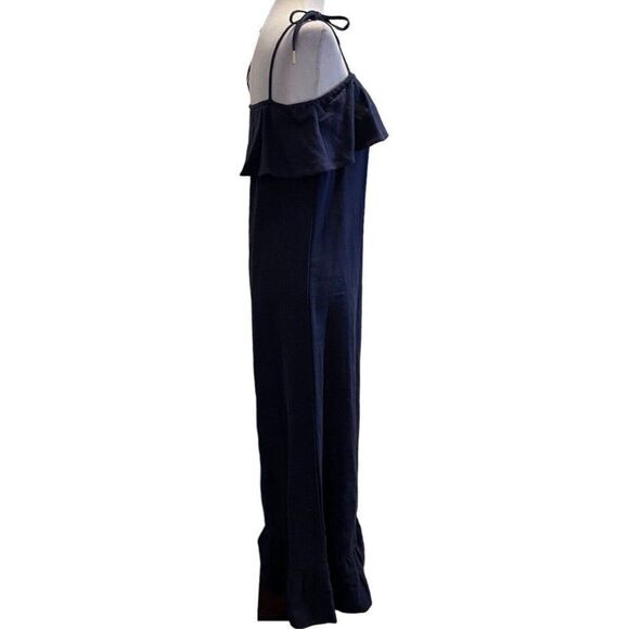 Lucca Couture Womens Maxi Dress Size S Navy Blue Iris Strap Ruffles Linen Blend - Picture 3 of 9